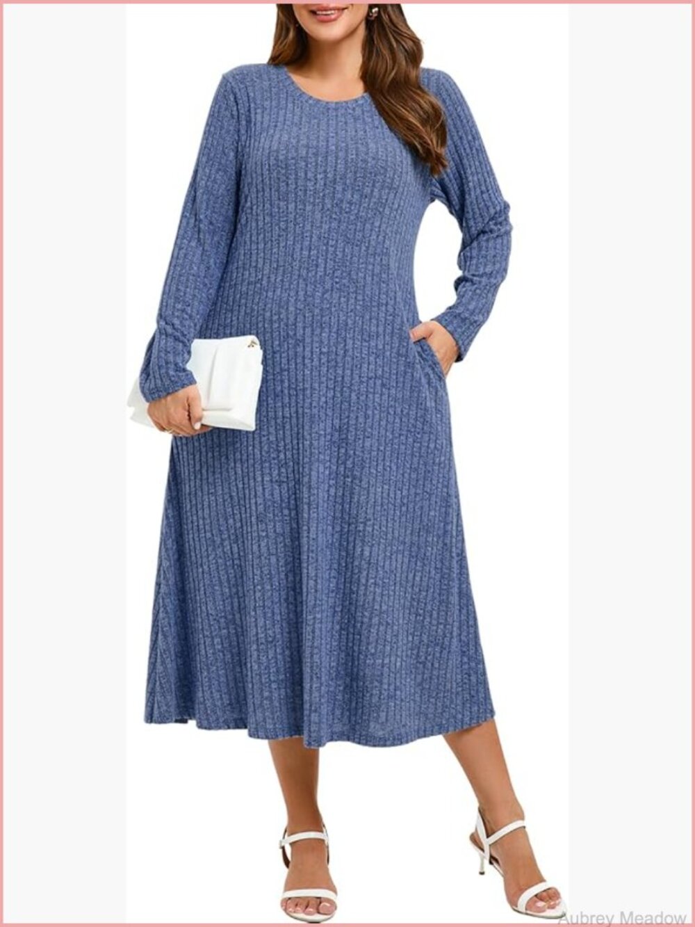 Plus Size Sweater Dress Maxi Long Sleeve Crew Neck Pockets Fall Winter